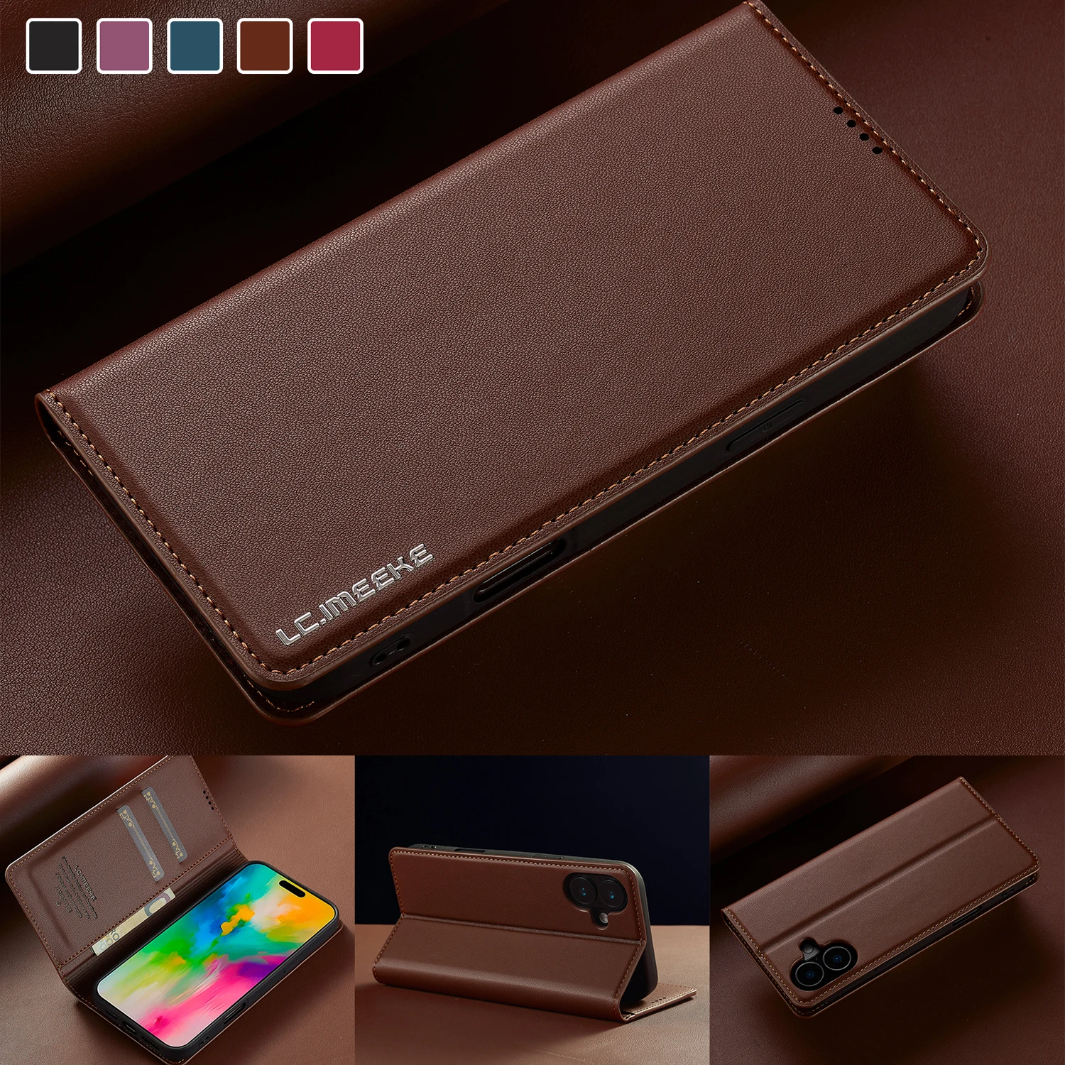 

L1 Light Luxury Series For iPhone 17, Book Style Flip PU Leather Purse Wallet Full Phone Case Fold Protective Stand Cover Pouch