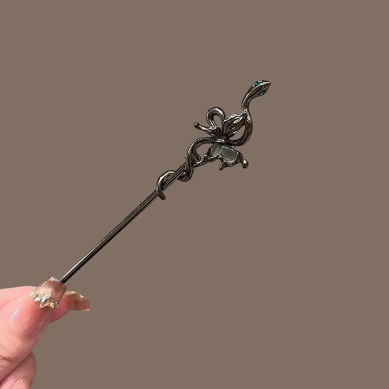 Chinesischen Stil Y2K Haarnadel Rose Schlange Dekor Mode Haarnadel Weibliche Cheongsam Quaste Haar Stick Antike Haar Zubehör Kopfbedeckungen – Detail 4
