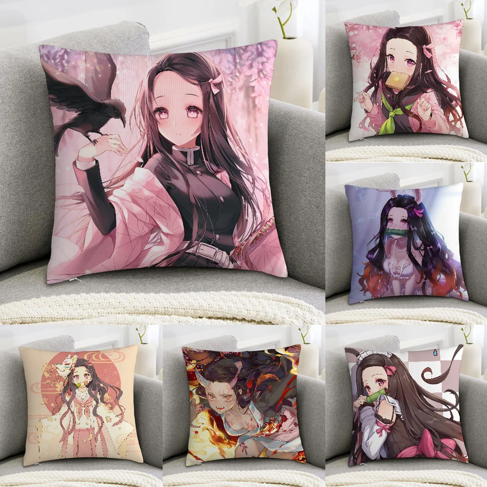 

N-Nezuko Kamado D-Demon-Slayer Pillow Case Sofa Decor Home Double-sided Printing Short Plush Cushion Cover Throw Pillow Cover