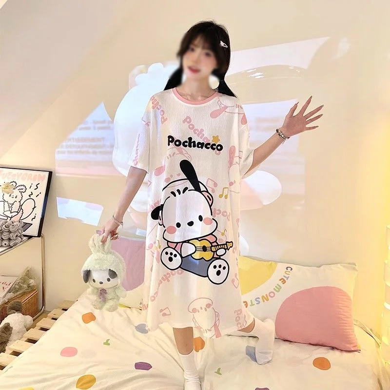 

Новая женская пижама Sanrio Pochacco: милое платье-ночнушка с коротким рукавом, летнее длинное платье для сна, домашняя одежда для студенток