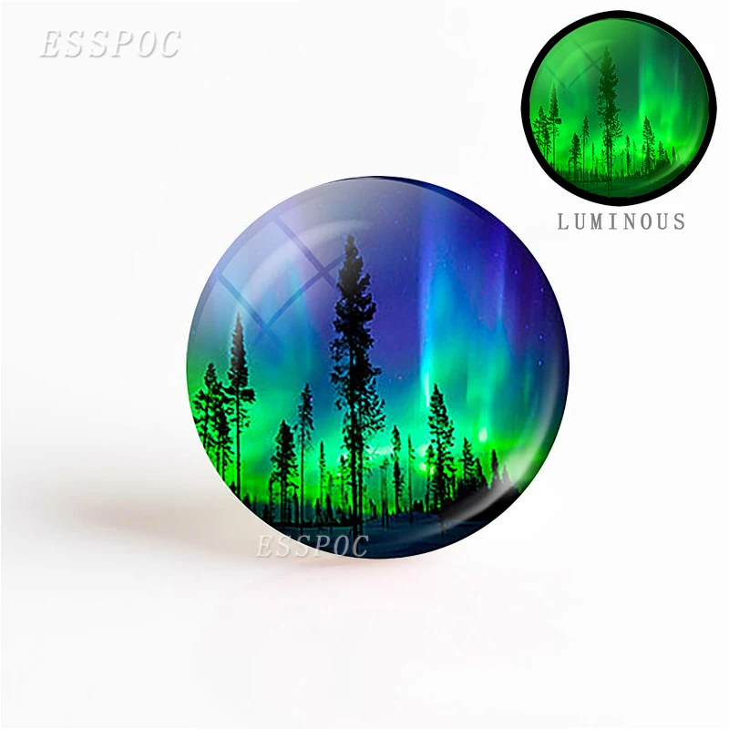 5pcs/set  Fashion Accessories Northern Lights Photo Round 25mm Luminous Glass Cabochon Handmade Jewelry Supply