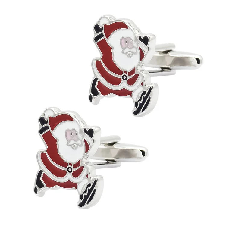 Boutons de manchette amusants en peinture cuite à l'huile rouge Père Noël Boutons de manchette français pour hommes à vendre à chaud Cadeaux de Noël_voghion.com