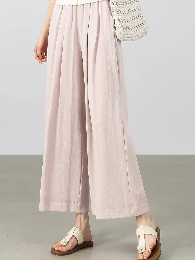 SENTUBILA Simple Commuting Pear Shaped Body Pants 2025 Summer Elastic Waist Lightweight Wide Leg Breathable Pants W52KD2331