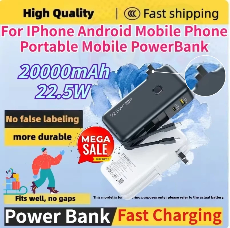 Portable Charger 20000mAh Power Bank, 22.5W Fast Charging External Battery Pack for IPhone Android Mobile Phone Fast Shipping