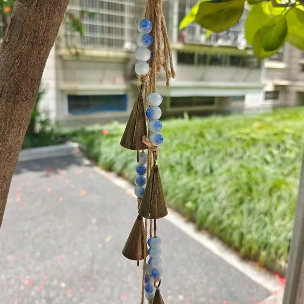 Unique Vintage Bohemia Wind Chime Handmade Triangular Door Hanging Ceramic Bead Multicolored Hanging Pendant Outdoor Garden