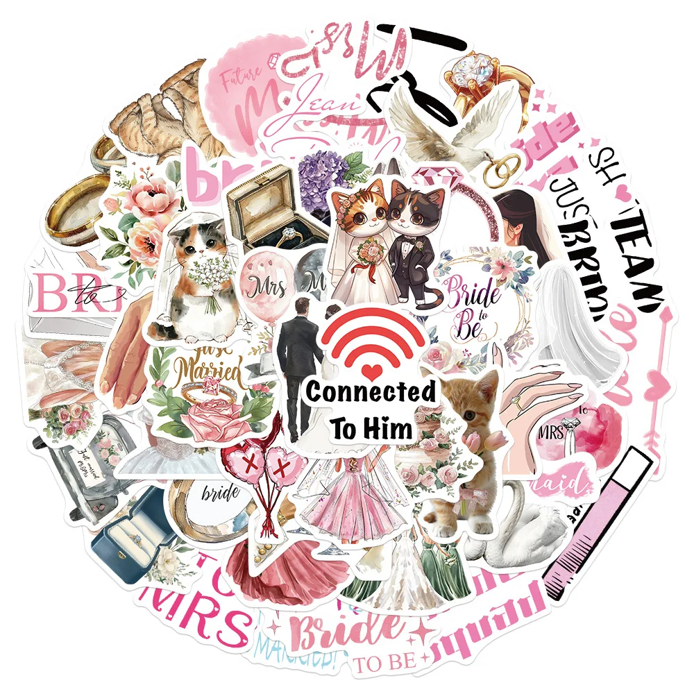 

50PCS Cartoon Cute Wedding Stickers Creative Decoration Mobile Phone Case Notebook Water Cup Skateboard Graffiti Waterproof Toys