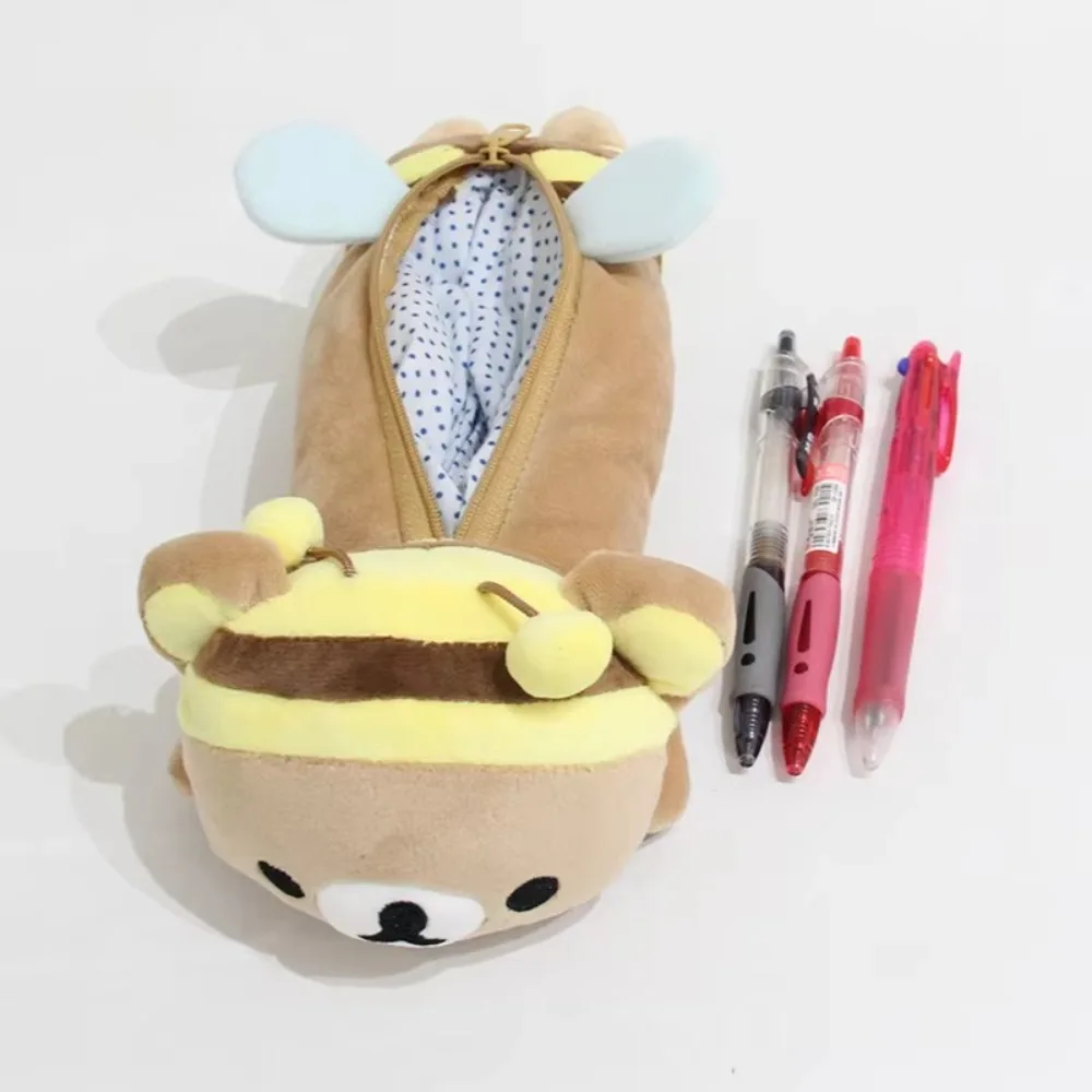 High Quality Cartoon Pencil Case Plush Rilakkuma Bear Cosmetic Bag Large Capacity Stationery Storage Bag Schools Offices Use