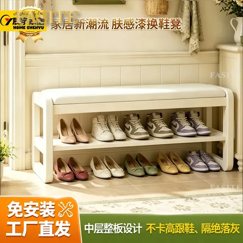 For Entry Door Shoe Change Stool Household Shoe Storage Two-in-One Cabinet Thickened Stainless Steel Frame Long Bench
