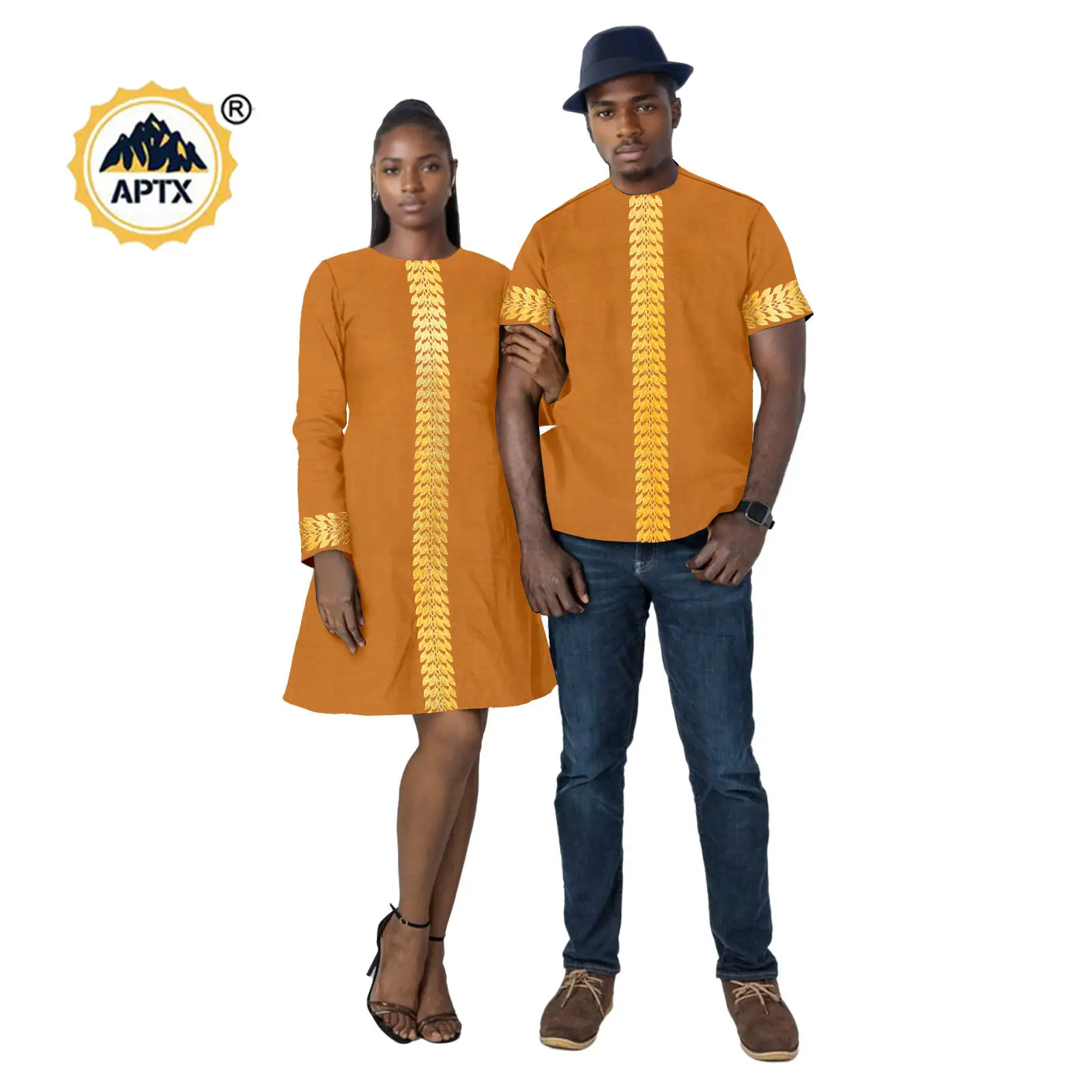 Mini Robe Trapèze pour Femme et Homme, Tenue de Couple Assortie, Vêtements Africains, Dashiki, pour ixde Mariage, 24C082