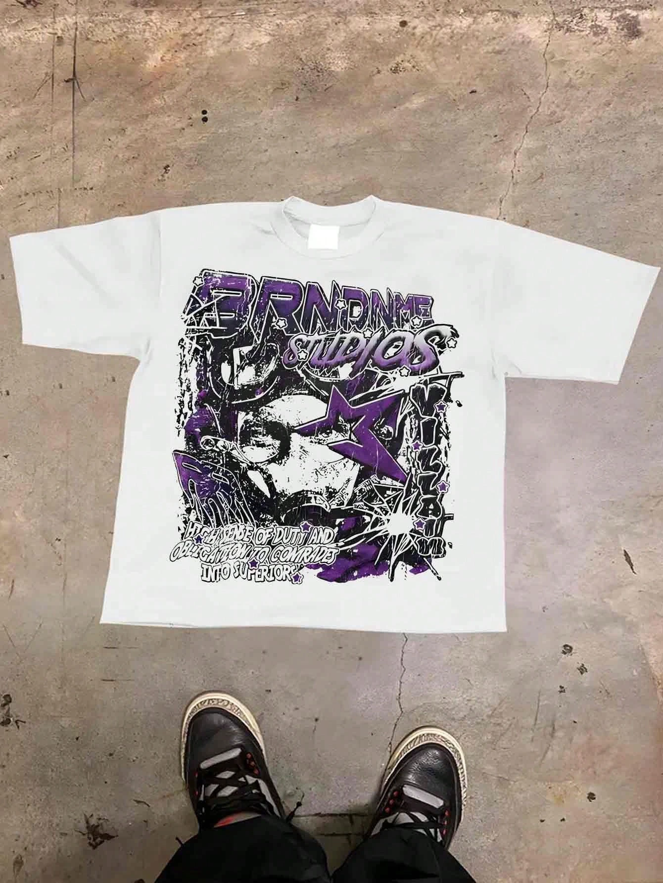 Y2k نمط نمط الرجال عادية لينة 100% القطن كل مباراة طاقم الرقبة قصيرة الأكمام تي شيرت Harajuku المتضخم تي شيرت