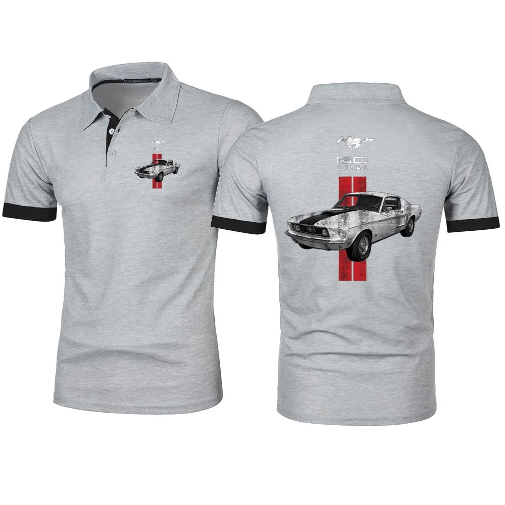 Men\'s Polo Shirts TShirts Ford 50 Years Logo Sportwear Men Tees Mustang Car Short Sleeve Jersey Golftennis Sport Topshirts