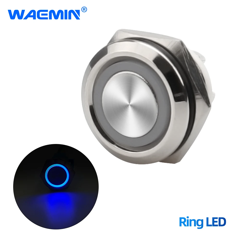 

Водонепроницаемый сенсорный кнопочный переключатель IP67 16 мм с синим кольцевым светодиодом