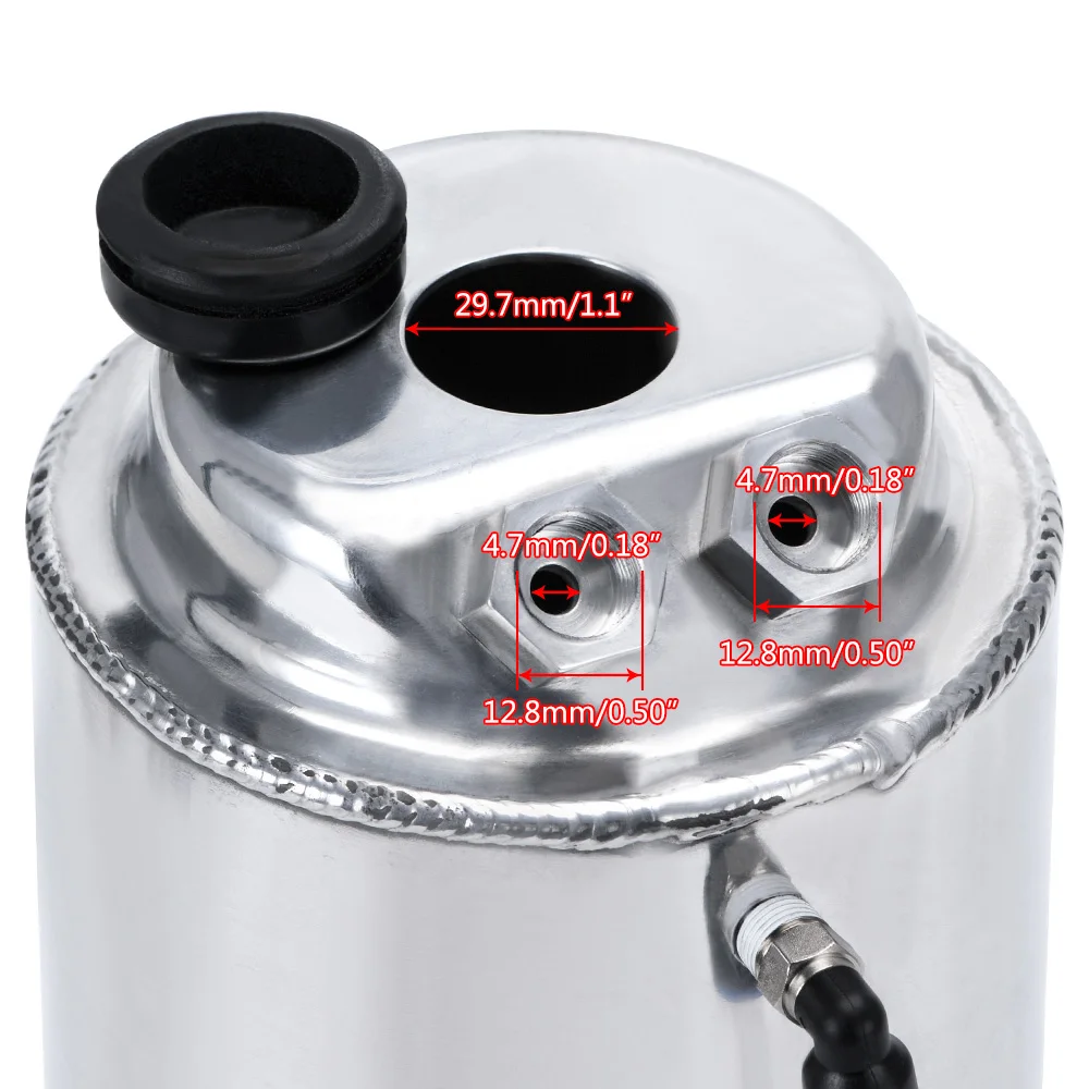 LIZHI RACING - 2L 2 LITRE ALUMINIUM POLISHED ROUND OIL CATCH CAN TANK WITH BREATHER FILTER LZ-TK01