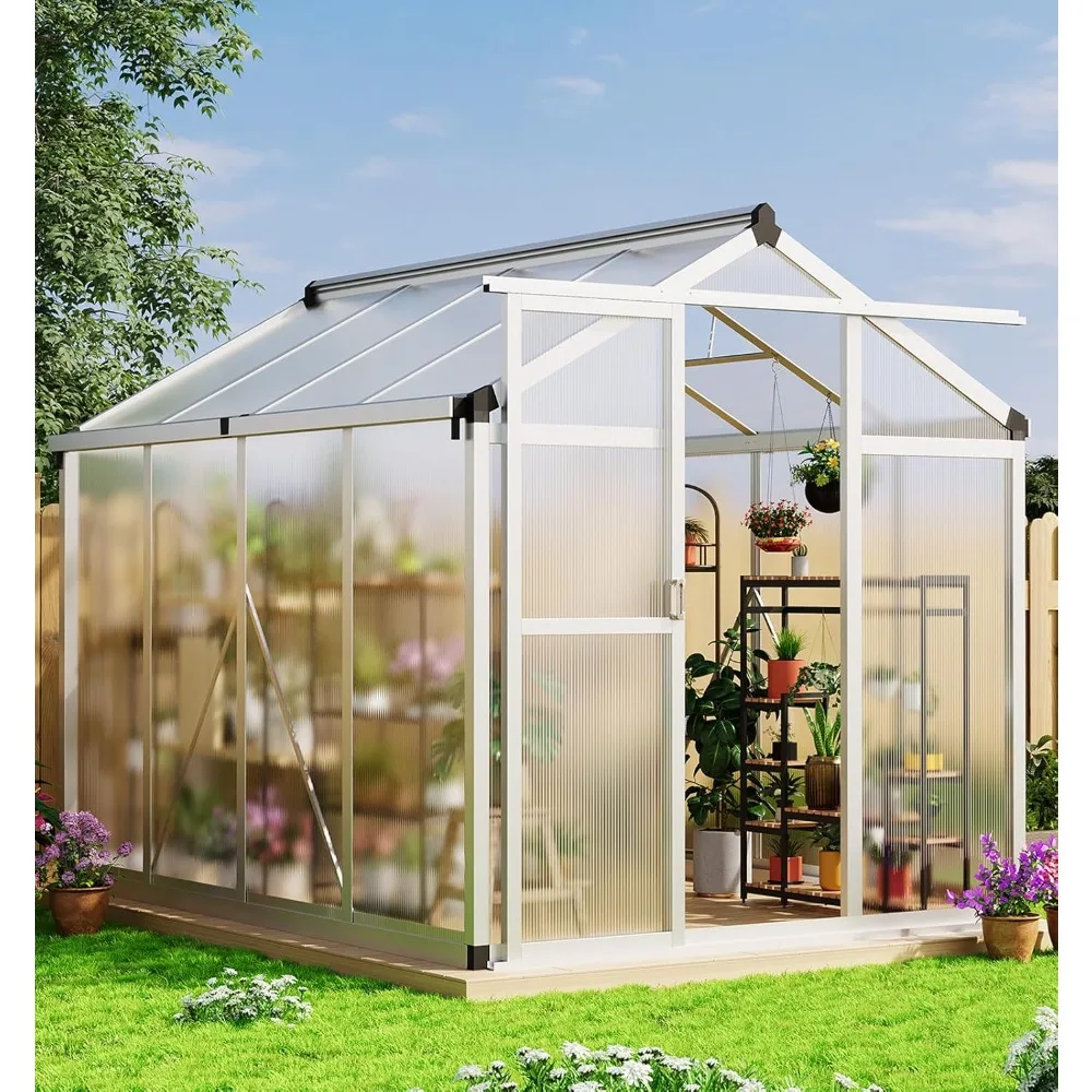 

6x8 FT Greenhouse - Aluminum Greenhouses for Outdoors, Large Polycarbonate Greenhouse with Roof Vent, Heavy Duty Walk-in Green