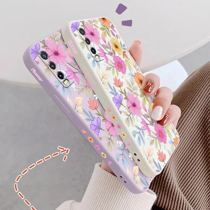 Y20 Colorful Flower Silicone Phone Case For VIVO Y20 Y20i Y21 Y21T Y35 Y76 Y20S Y21 V25E V23 V22 V25 Y200 Y38 S19 V30E Cover