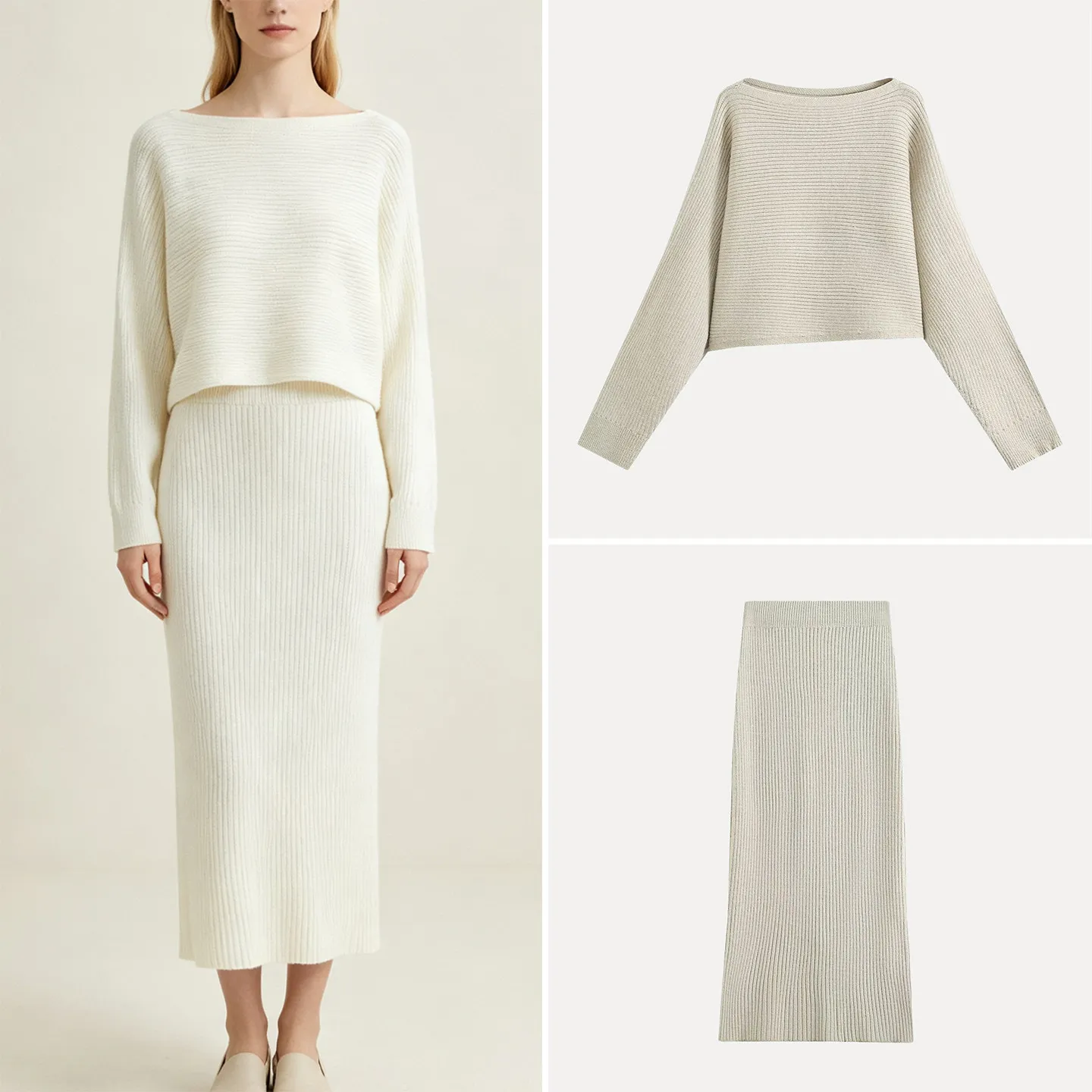 Knitted Long Sleeve One Shoulder Top And Skirt Set Women's Fashion Personality Autumn Collection Two Piece Suit Zadata Brand