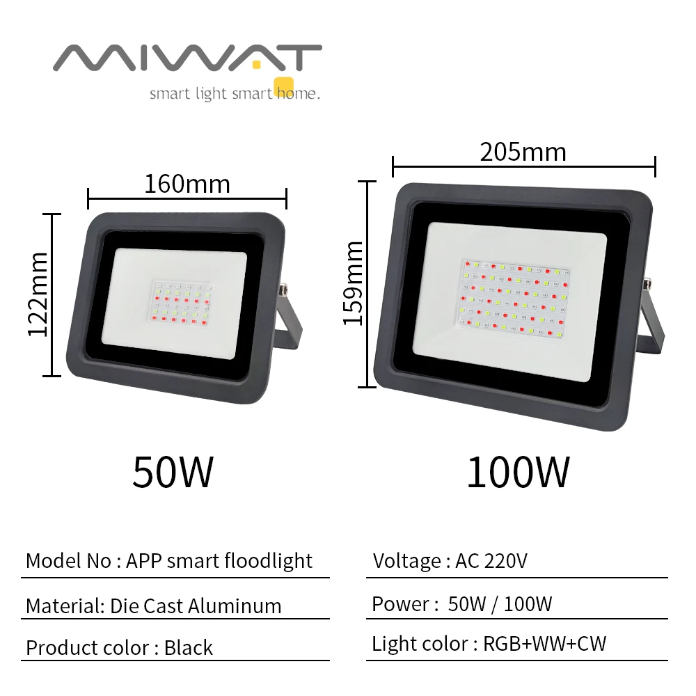 Reflector LED inteligente RGB para exteriores, foco impermeable de 50W, 100W, 220V, iluminación cálida y fresca, Control por aplicación Bluetooth