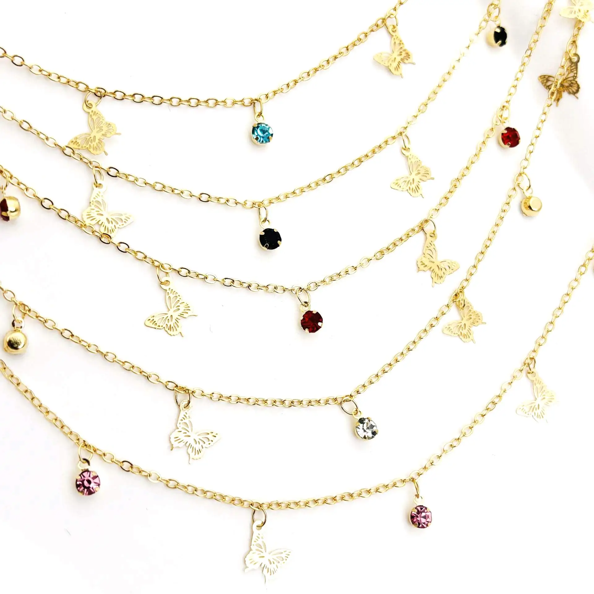 5Yards Gold Silver Tone Copper Link Chain Butterfly Charm Multicolor Rhinestone  DIY Crafts Handbag Clutch Decoration Accessorie
