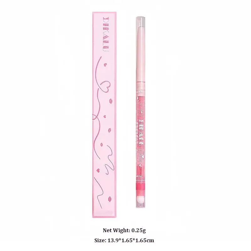 قلم تحديد الشفاه برأسين قلم أحمر الشفاه يدوم طويلاً غير لاصق مقاوم للماء قلم تحديد الشفاه المخملي مع فرشاة مستحضرات التجميل والمكياج