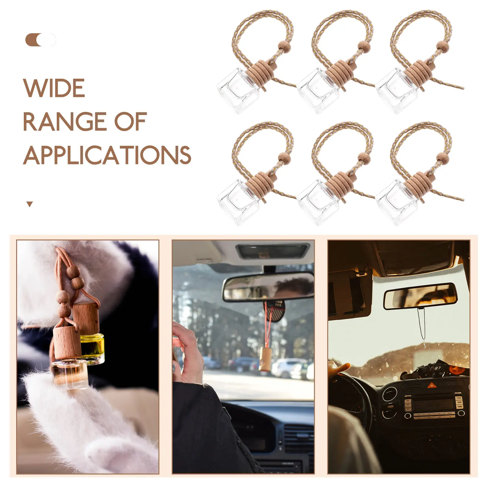 6pcs Refillable Glass Perfume Bottles for Car Air Freshener, Vent Mount Fragrance Diffuser Decorative Set