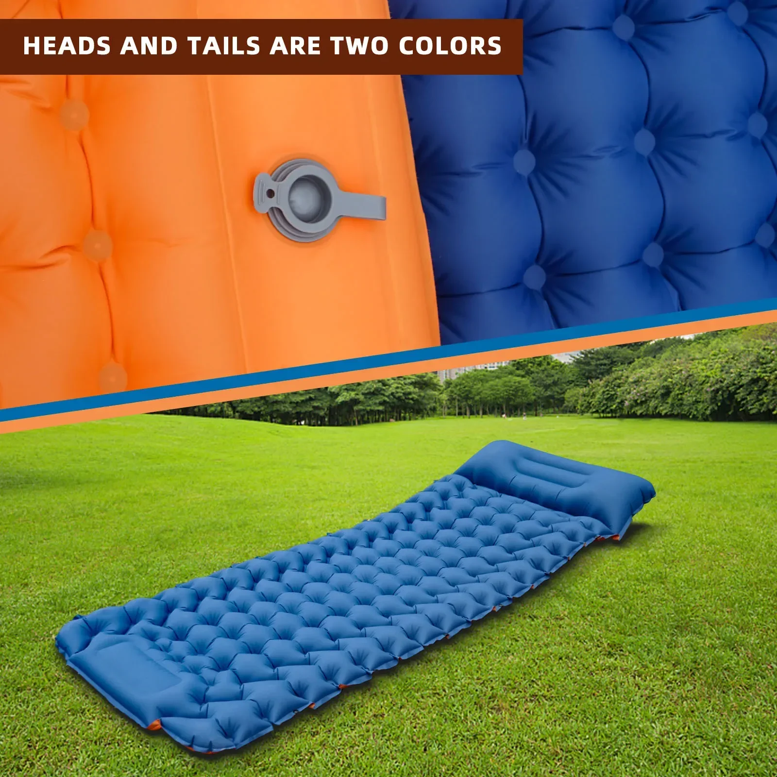 196x68CM Outdoor Sleeping Pad Camping Inflatable Mattress with Pillows Travel Mat Folding Bed Ultralight Air Cushion Hiking Pad