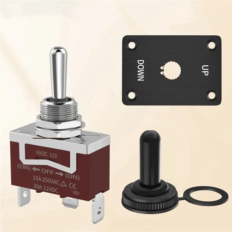 A82M-Momentary 30A Toggle Switch Waterproof 12V (ON)/Off/(ON) 3 Pin SPDT With UP/Down Mounting Plate For RV Motor Control