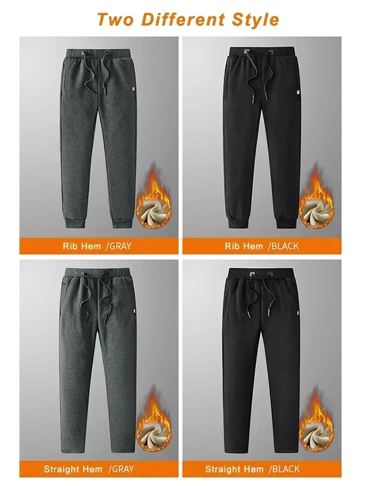 Winter Men's Sweatpants Thick Warm Fleece Joggers Sportswear Zip Pockets Cotton Casual Track Pants Plus Size 6XL 7XL 8XL