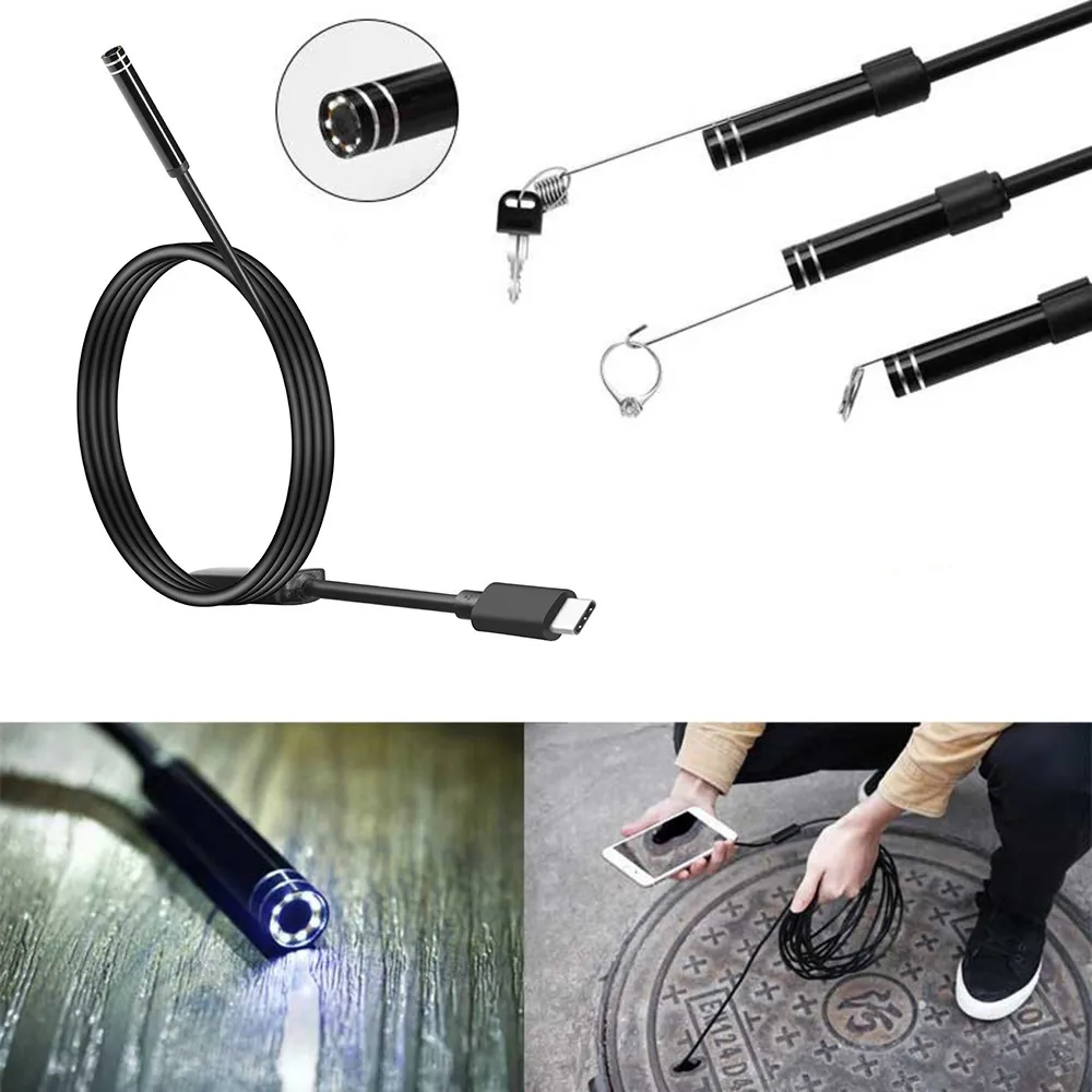 8mm 720P USB Type-C Endoscopic Camera HD Car Repair Pipe Inspection Borescope 5M 10M for OTG Android Phone PC Notebook Macbook