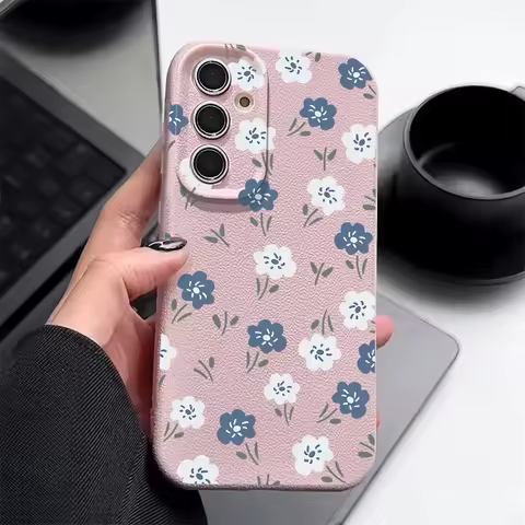Blue Flower Case For Samsung Galaxy A56 A55 A54 5G A53 A52 A36 A35 A34 A26 A25 A16 A15 A14 S21 FE S22 S23 S24 S25 Ultra Capa
