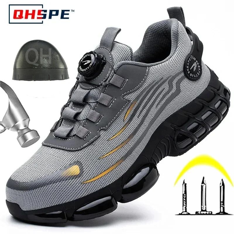 Rotating Button New Safety Shoes Men Anti-smash Anti-puncture Work Shoes Fashion Men Sport Shoes Security Protective Boots Men