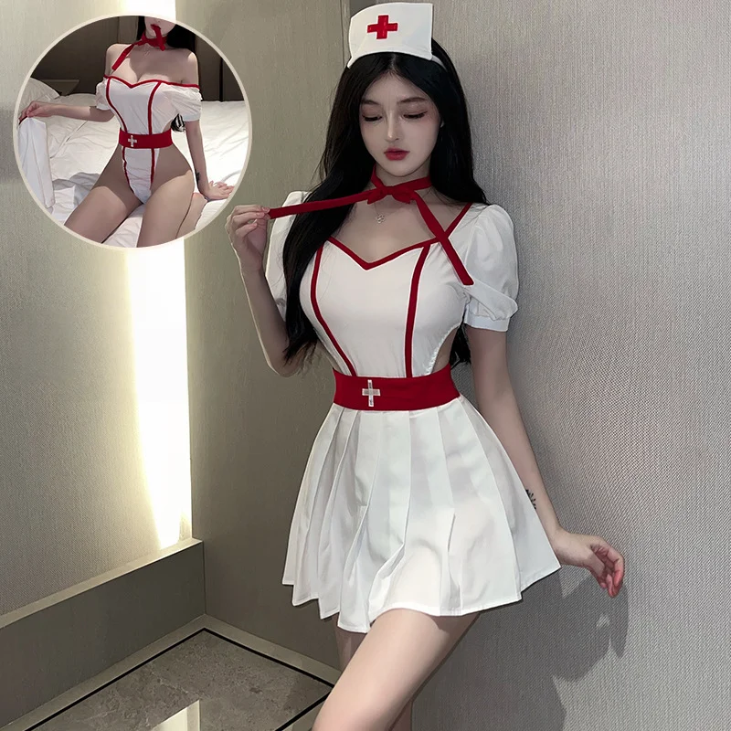 

Sexy Nurse Uniform Pajamas for Women Passionate Set No-take Underwear Sleepwear Home Wear Cosplay Costumer