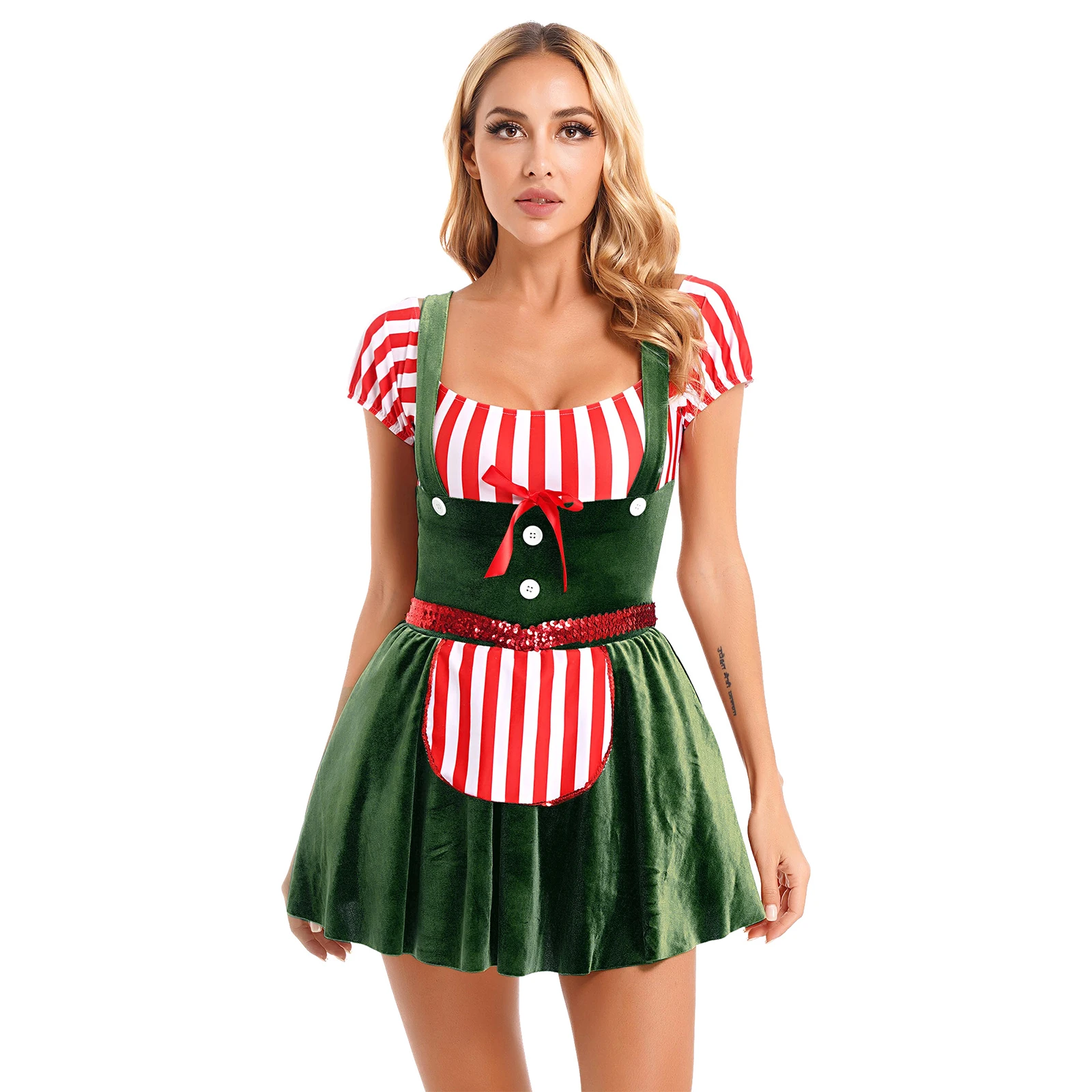 Robe de Noël à rayures pour femmes, costume de jeu, patchwork de velours, robe de paupières, cosplay, carnaval, vacances, robes de Noël, cadeau de nouvel an