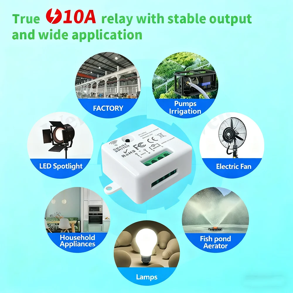 สวิตช์รีโมทไร้สายอเนกประสงค์สำหรับบ้านอัจฉริยะ 433Mhz 110V 220V 10A รีเลย์ขนาดเล็ก รีโมทคอนโทรลสำหรับไฟ LED ในบ้าน