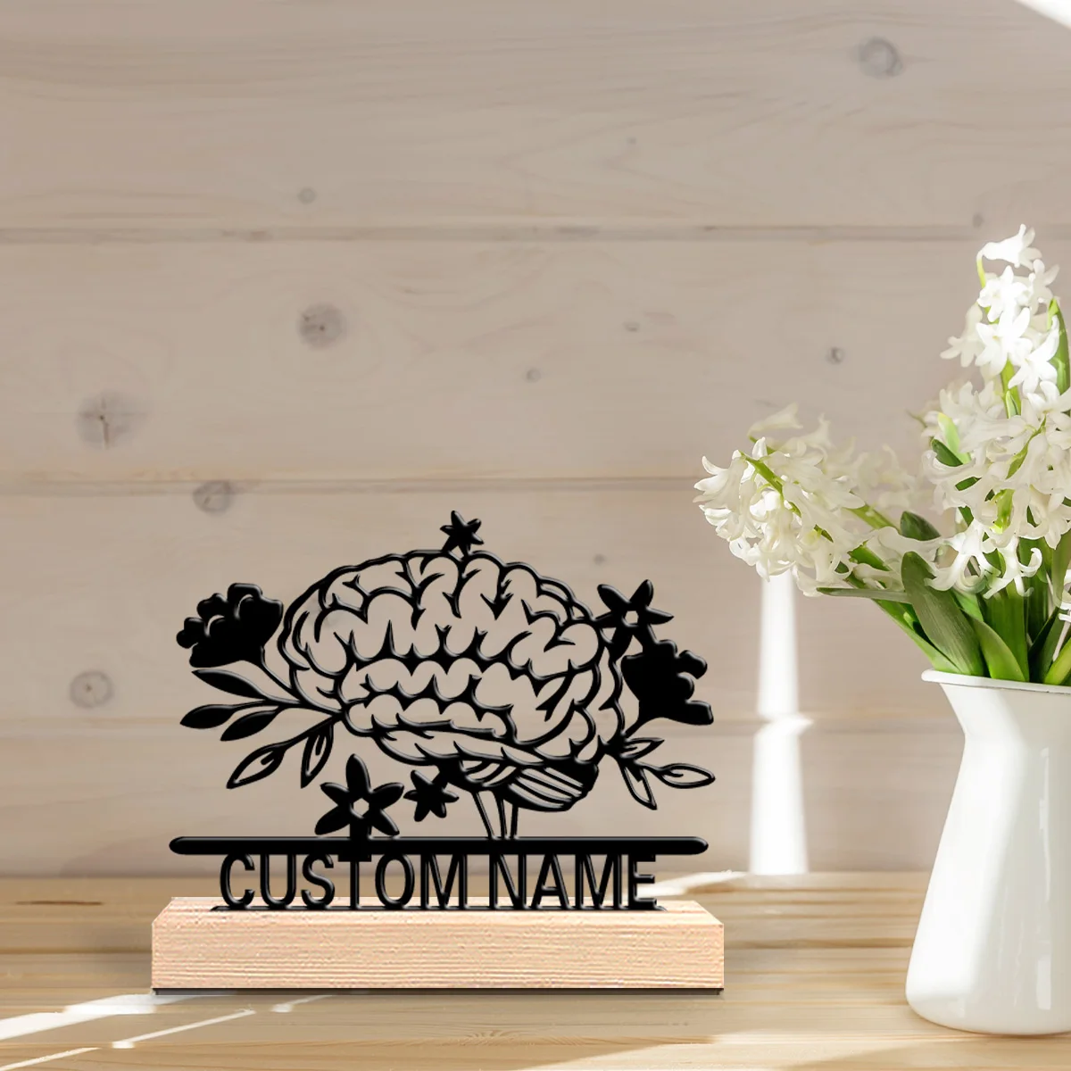 1pc Creative Brain science Custom Letter Metal Statue Iron Ornament Art Figurine With Wood Base Tin Statue For Youth Gifts