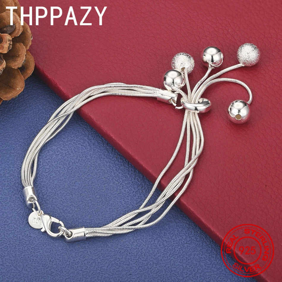 

THPPAZY 925 Sterling Silver Smooth Frosted Beads Snake Chain Bracelet Women Classic High Quality Jewelry Gift Christmas Party