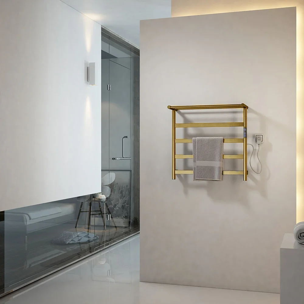 Electric Towel Warmer Rack Brushed Gold Stainless Steel Towel Heated Bars Towel Drying Rack for Bathroom