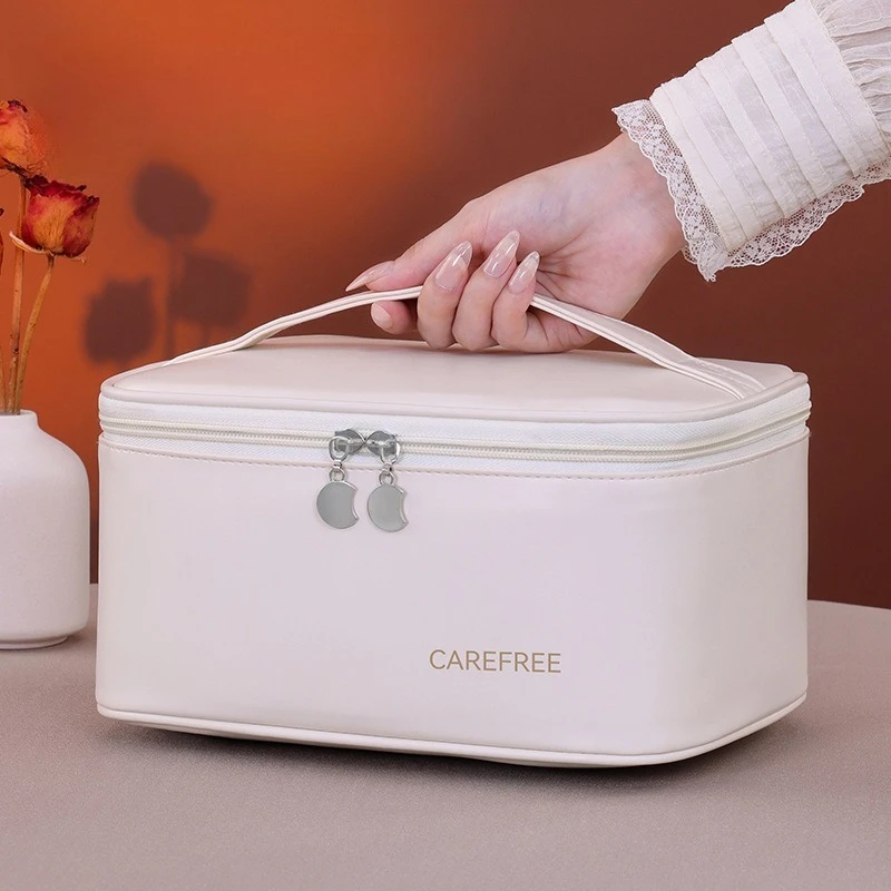 Bolsa de maquillaje de PU de lujo para mujer: organizador de cosméticos de viaje con cierre de cremallera, ideal para vacaciones y uso en regalos