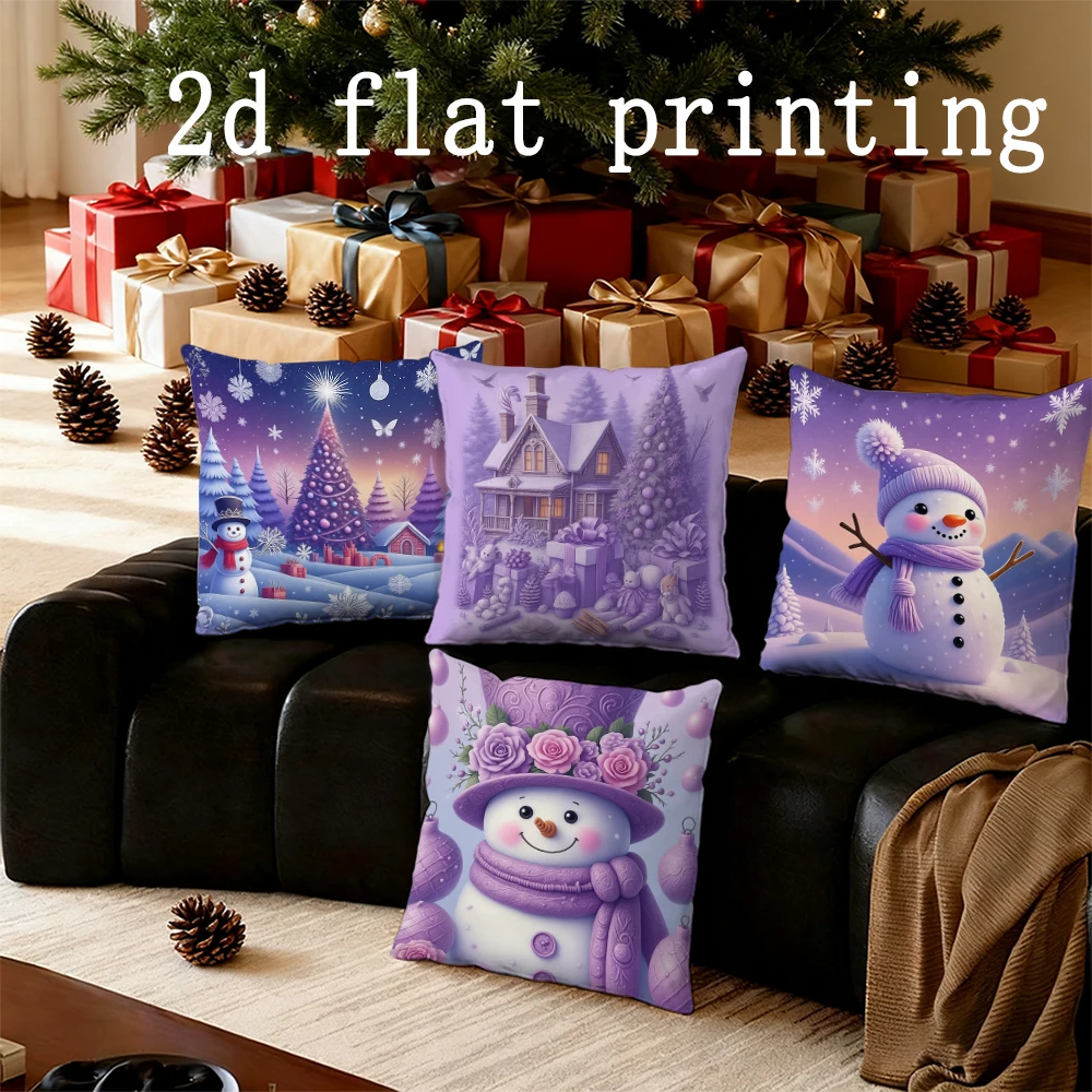 

Home Decor Winter Snowman & Cozy Cottage Printed Pillowcases Pattern Cushion Cover Suitable for Sofa Bedroom Car Pillow Cover