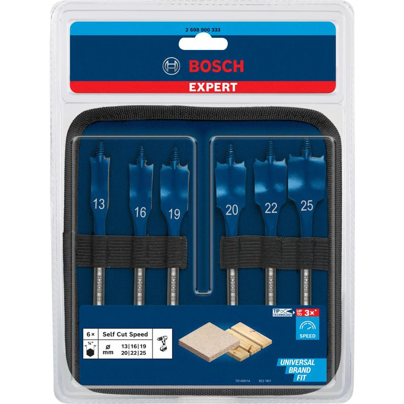 BOSCH 2608900333 Expert Self Cut Speed Flat Spade Thread Drill Bit Set 13-25mm 6pcs 152MM Drill Hole Bits For Woodworking view 3