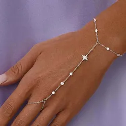 Stonefans New Shiny Six-pointed Star Finger Mitten Bracelet for Women Simple Chain Bracelet Hand Jewelry Finger Decoration Gift