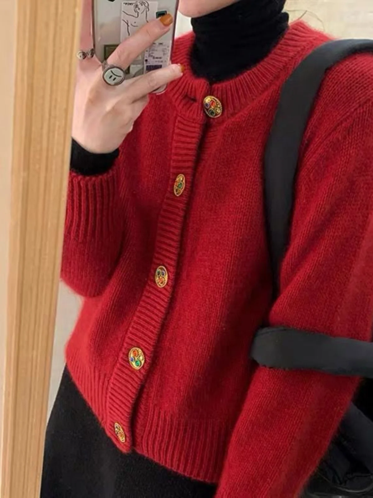 new-women's-knitted-sweater-coat-cardigan-red-design-lazy-sle-autumn-winter-outerwear-trendy-ear-covers-faionable-outerwear