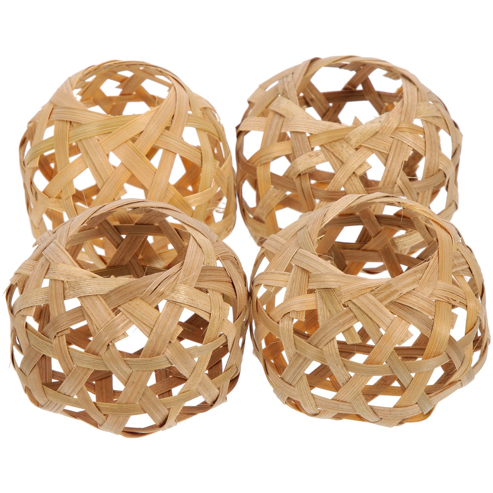 4 Pcs Small Bamboo Cage with Hexagonal Eyes Lamp Shades Hand Woven Cover Lantern Rattan Lampshades for Replacement