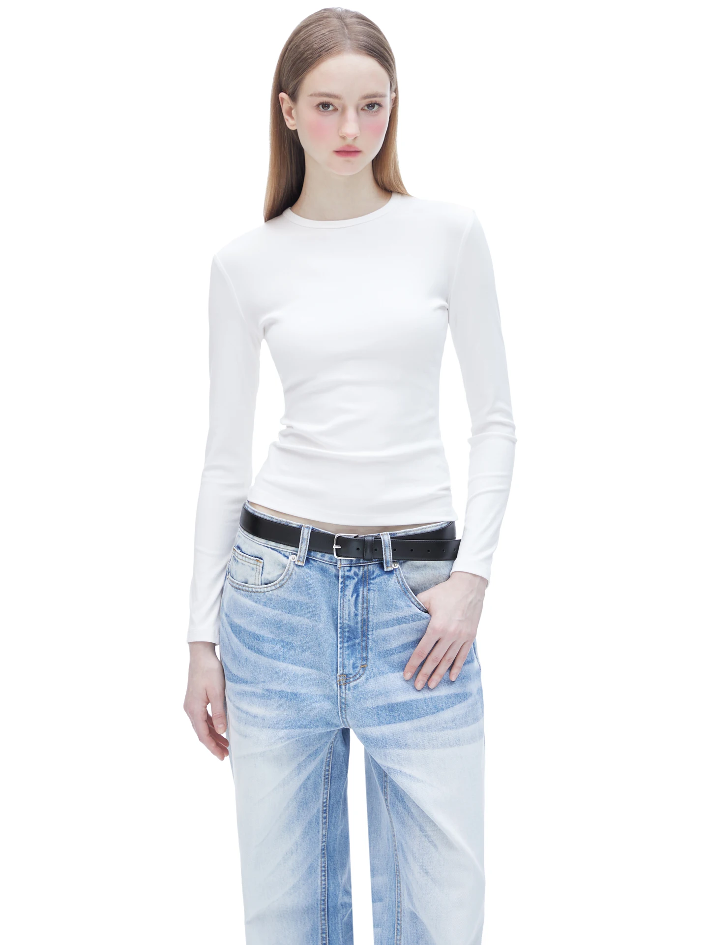 Slim Fit Long Sleeve Base Shirt round Neck Women's Top Elasticity Loss Control Cotton Blend Antibacterial Breathable Short Le...