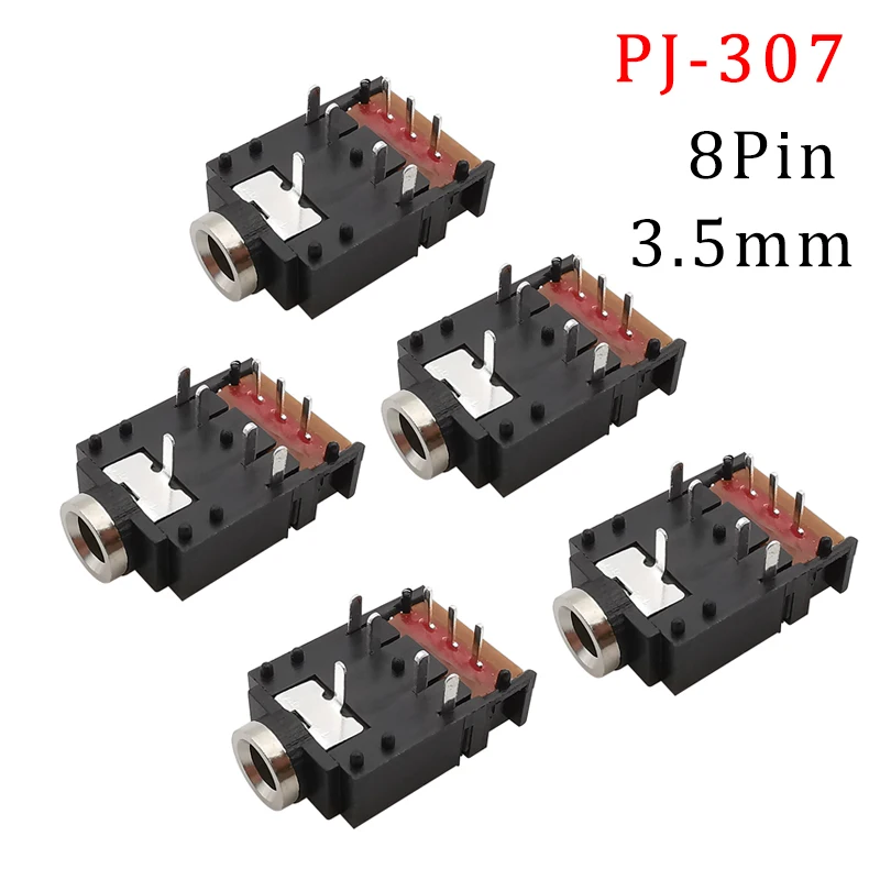 女性用ステレオオーディオジャックPJ-307 mm,8ピン,3.5mm,デュアルチャネル,スイッチ付き