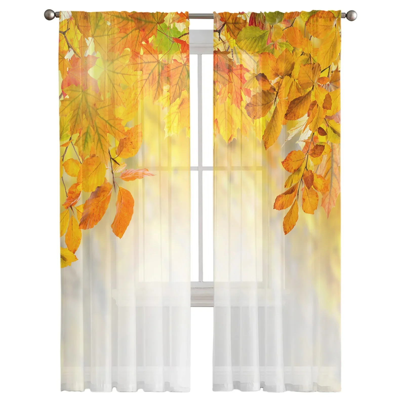 Autumn Maple Leaves Trees Texture Tulle Window Curtains Living Room Organza Sheer Voile Curtain Bedroom Kitchen Home Decor Drape