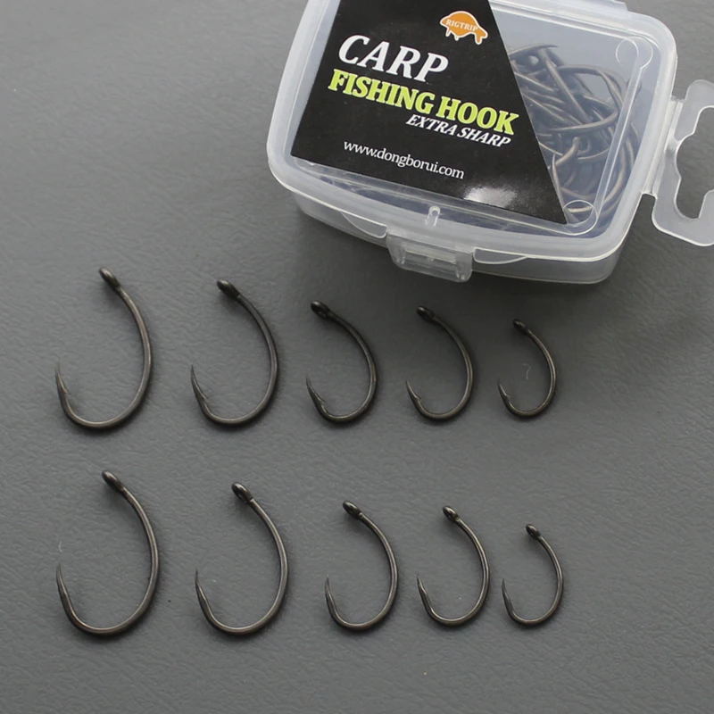 50PCS PTFE Coated Carp Fishing Hook Barbed Wide Gap Hook High Carbon Steel Method Feeder Carp Hair Rig Hook For Carp Accessories