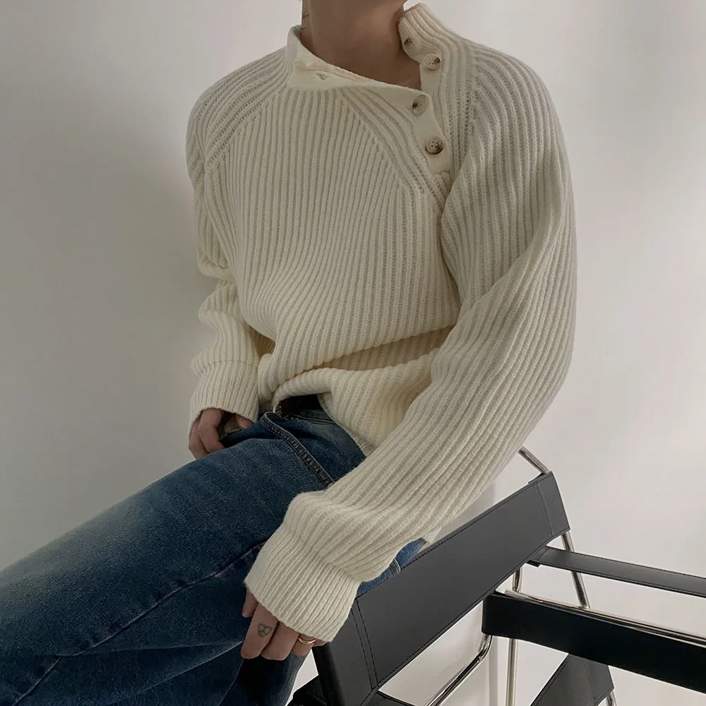 

Small Design Sense Half High Neck Sweater for Men's Autumn Slouchy Style Top Coat Korean Version Trend Knitwear New at the End o