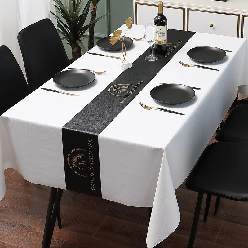 Odorless Faux Leather Tablecloth Waterproof Oil-free Washable Anti-scalding Dining Table Mat Pvc Commercial Scandinavian Style