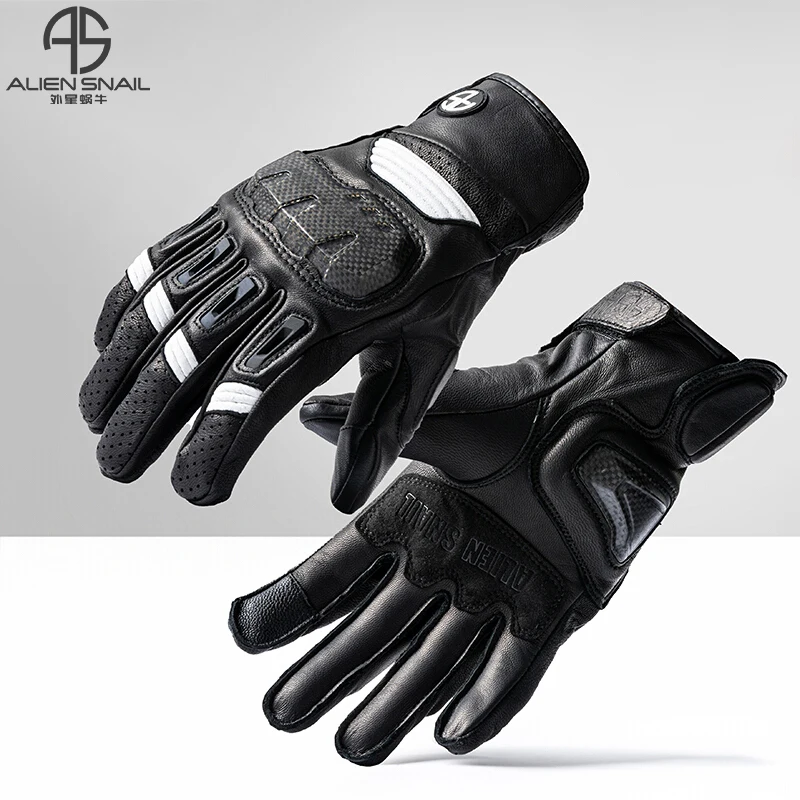 ALIEN SNAIL Motorcycle Gloves black Racing Genuine Leather Motorbike Carbon Fiber Road Racing Team Glove For Men Summer Winter