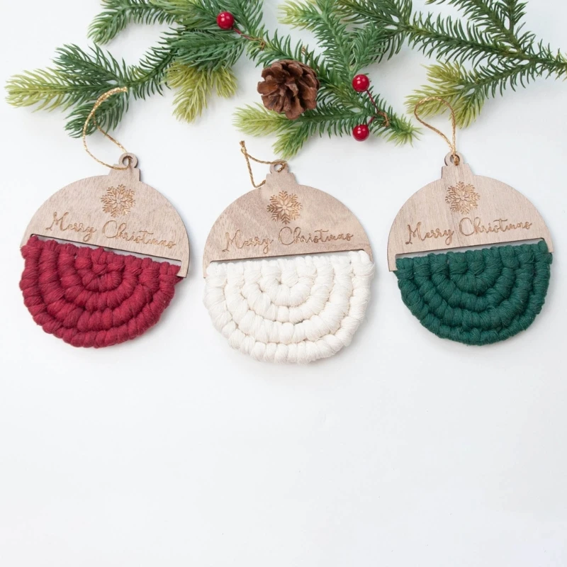 6pcs Macrames Woven Rope Chips with Hole for Christmas Tree Decorations DIY Unfinished Slices Ornaments